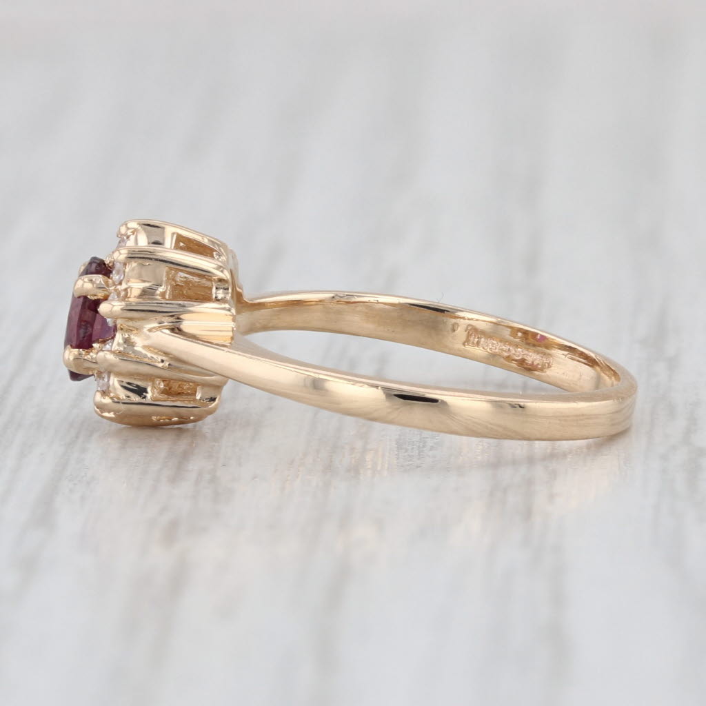 0.35ctw Oval Ruby Diamond Halo Ring 14k Yellow Gold Size 4.75