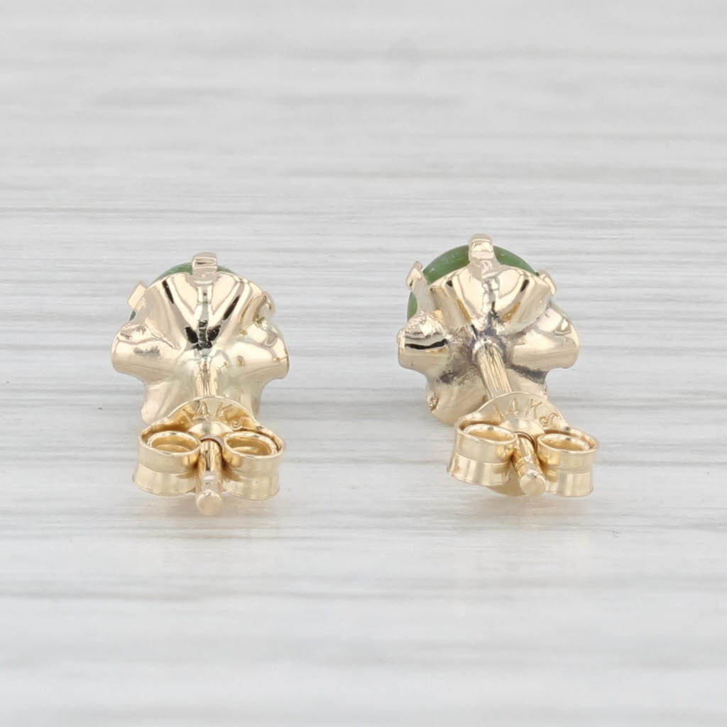 Light Gray Green Nephrite Jade Stud Earrings 14k Yellow Gold