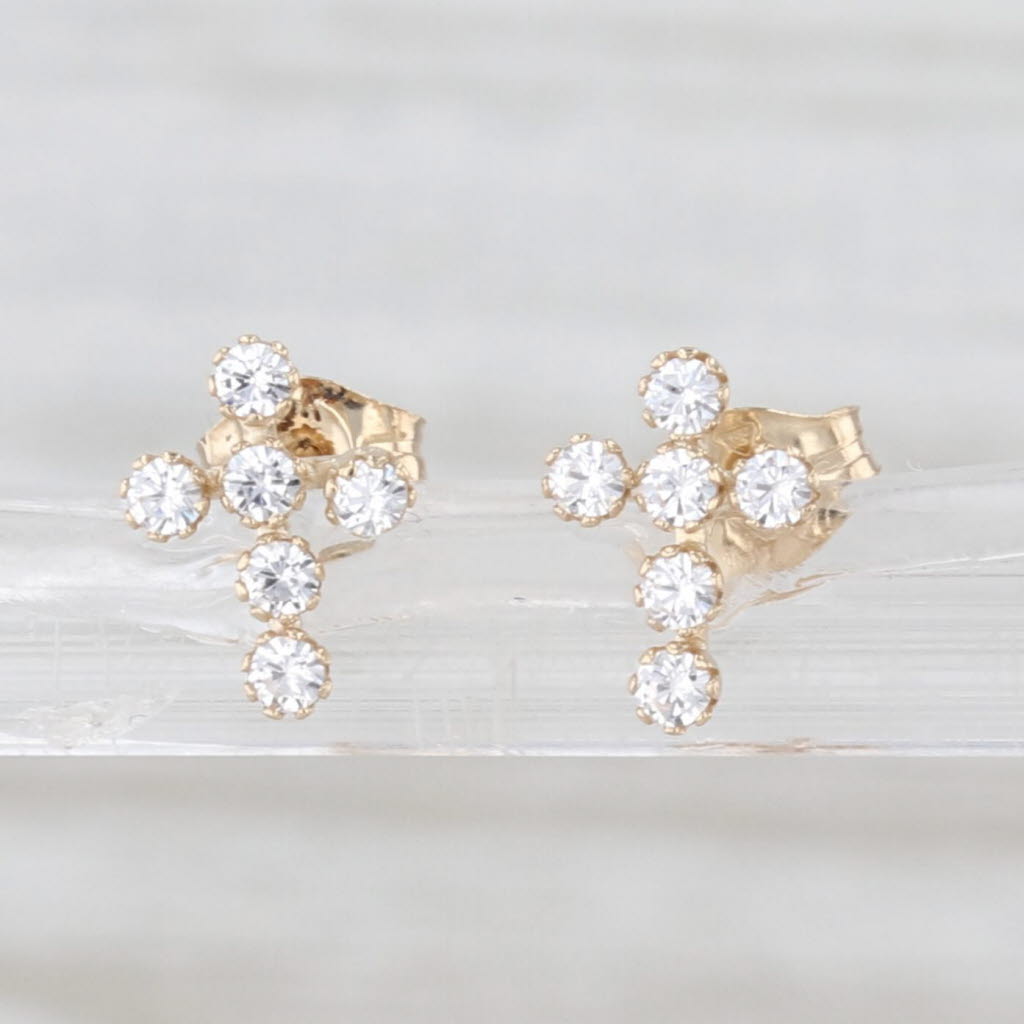 Small Cubic Zirconia Cross Stud Earrings 10k Yellow Gold Studs