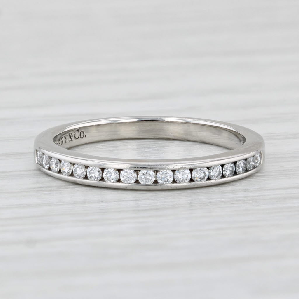 Light Gray Tiffany 0.17ctw Diamond Wedding Band Channel Set Half Circle Platinum Box Papers