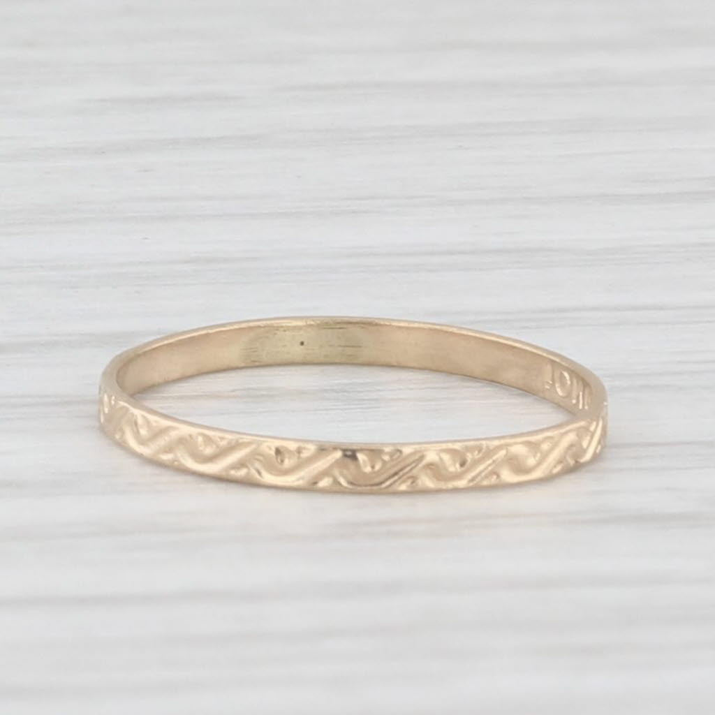 Light Gray Vintage Floral Engraved Baby Ring 10k Yellow Gold Small Size Band