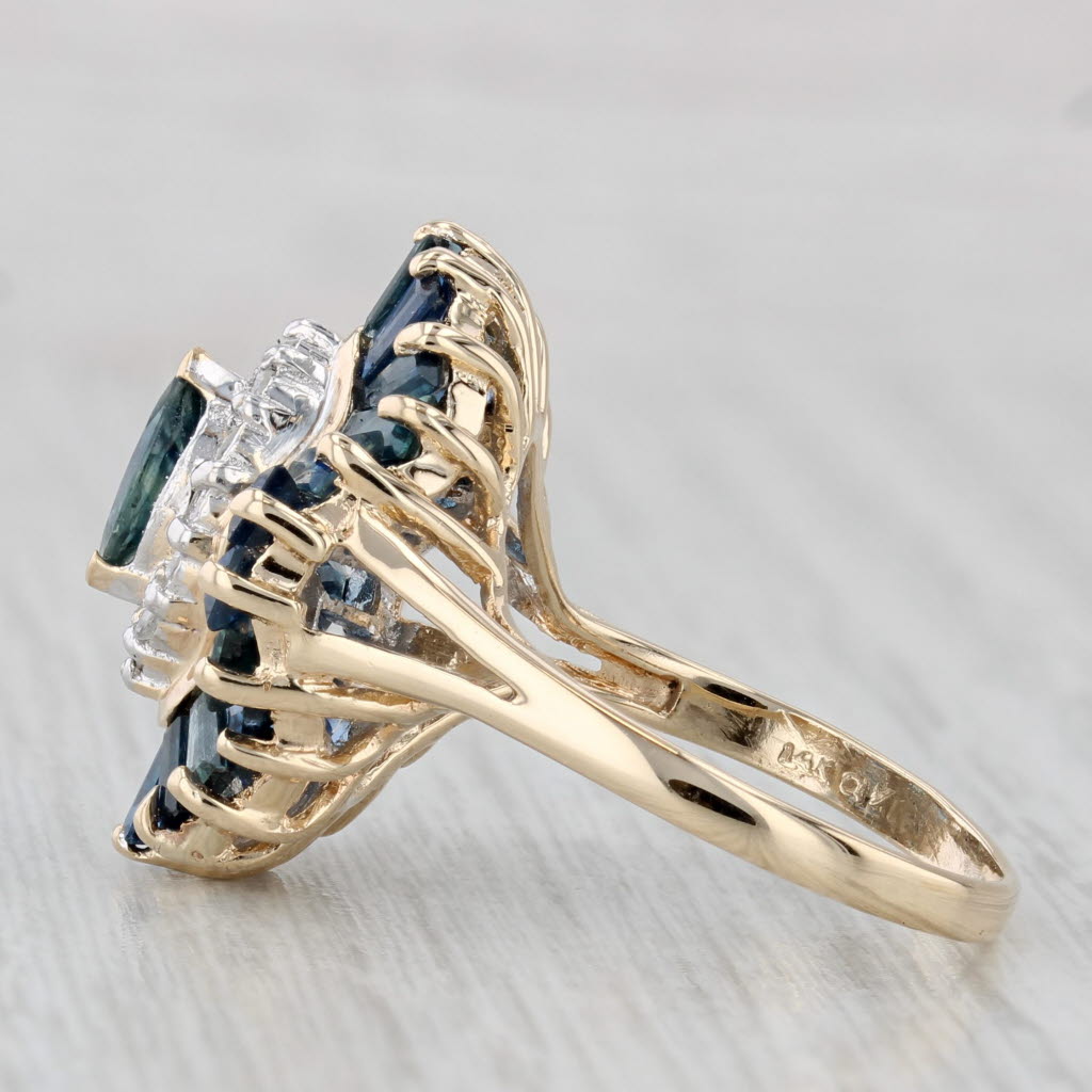 Light Gray 4.52ctw Blue Sapphire Diamond Halo Ring 14k Yellow Gold Size 7.25 Cocktail