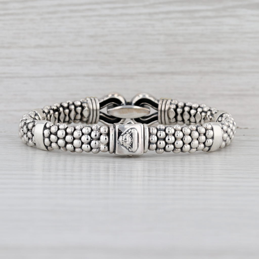 Lagos 2-Toned Caviar Derby Buckle Bracelet 18k Gold Sterling Silver 9mm