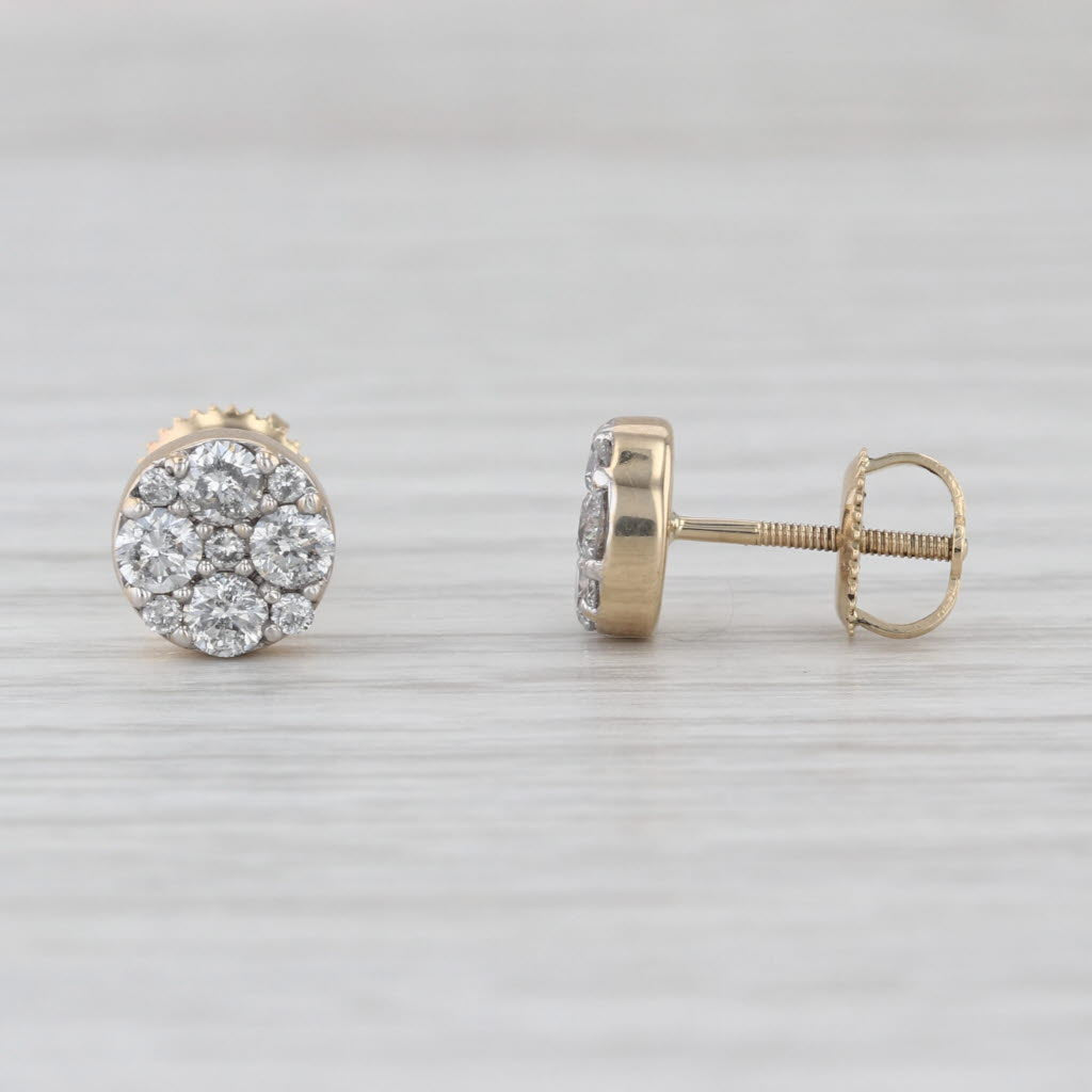 0.70ctw Diamond Cluster Stud Earrings 14k Yellow Gold Screw Back Studs