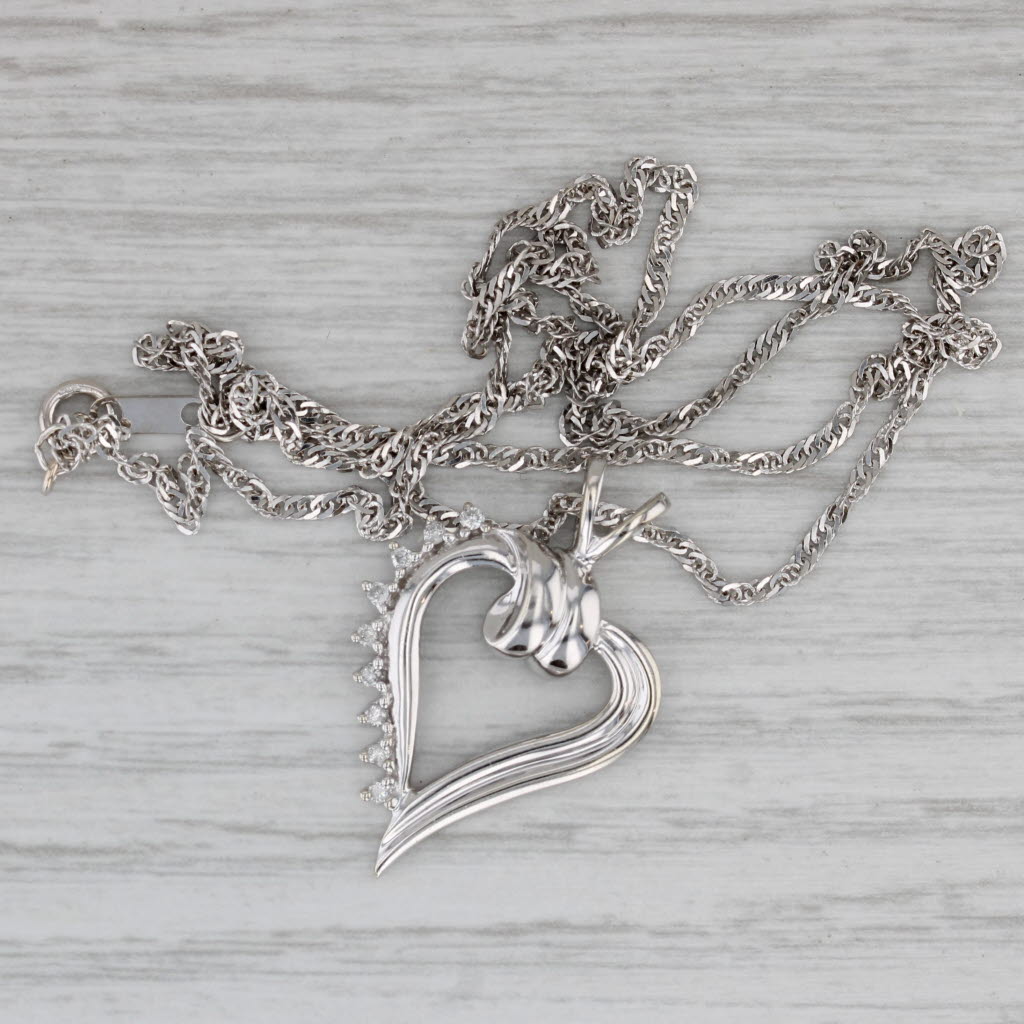Gray Diamond Accented Open Heart Pendant Necklace 14k White Gold 18"