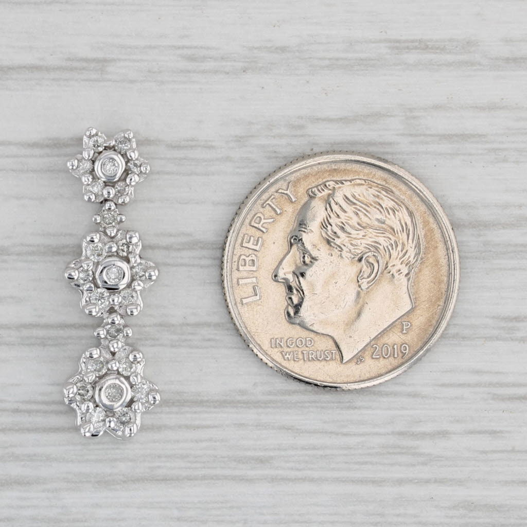 Gray 0.22ctw Diamond Flower Clusters Journey Pendant 14k White Gold