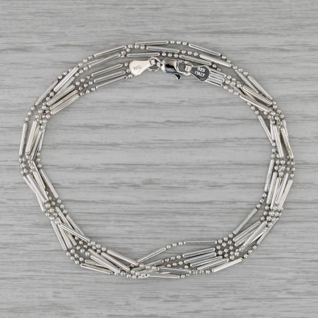 3 Strand Bar & Bead Necklace Sterling Silver 18" Italian