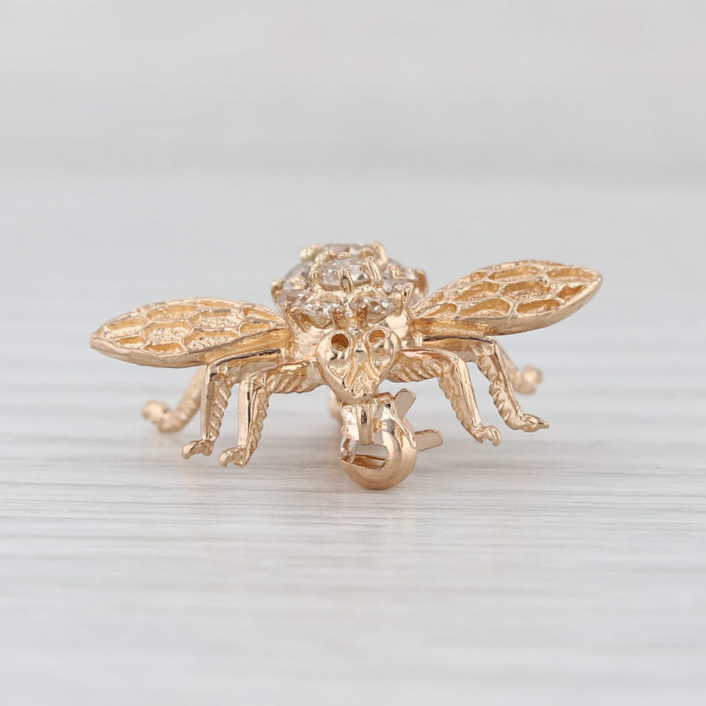 0.71ctw Diamond Bee Pin 14k Yellow Gold Insect Brooch Bug Jewelry