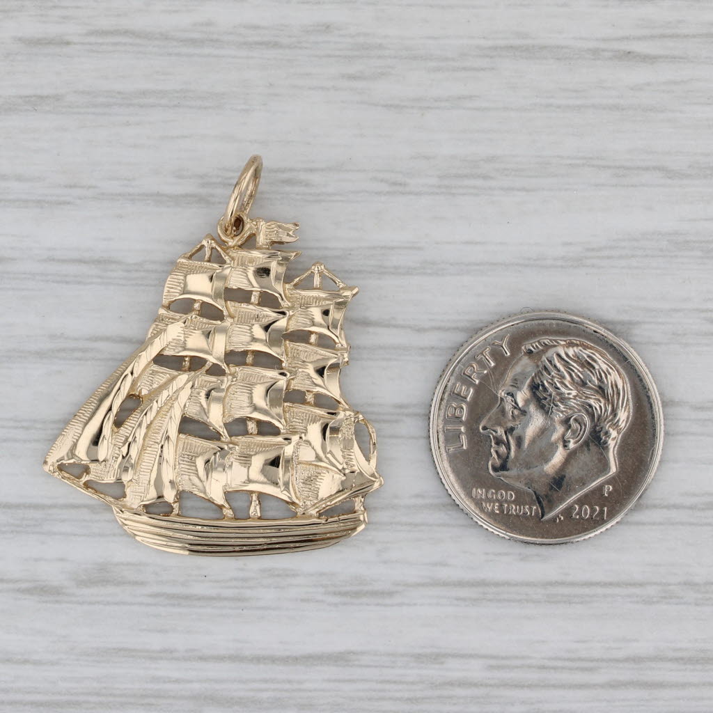Gray Tall Ship Pendant 14k Yellow Gold Nautical Charm