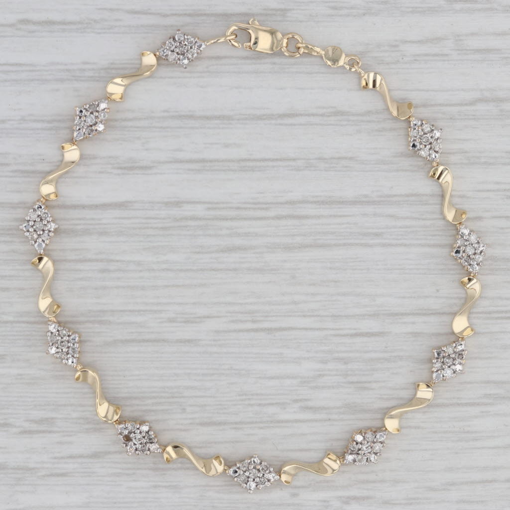 Gray 0.40ctw Diamond Cluster Tennis Bracelet 10k Yellow Gold 7"