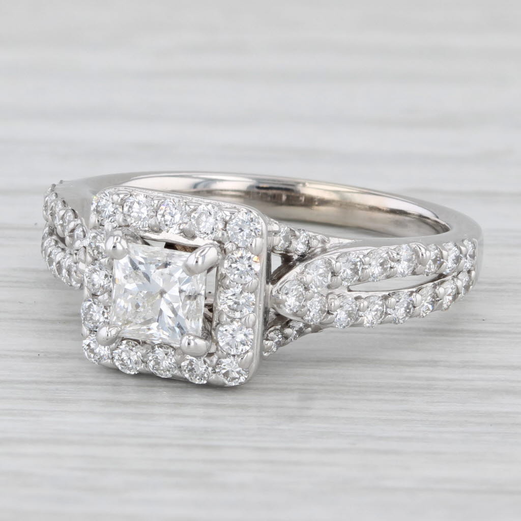 Light Gray 1.54ctw Tolkowsky Princess Diamond Halo 14K White Gold Engagement Ring Size 6.75