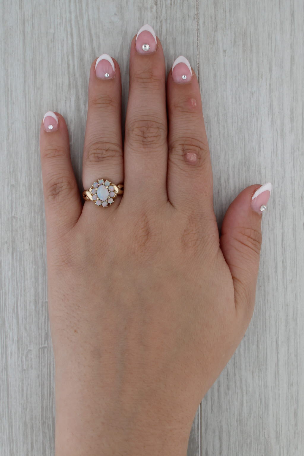 Opal Cabochon Halo Ring 10k Yellow Gold Size 6