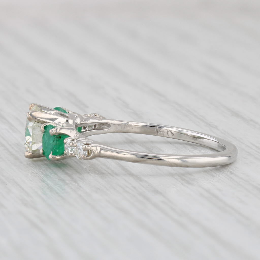 Light Gray 1.50ctw Round Diamond Emerald Engagement Ring 14k White Gold Size 7.75 GIA