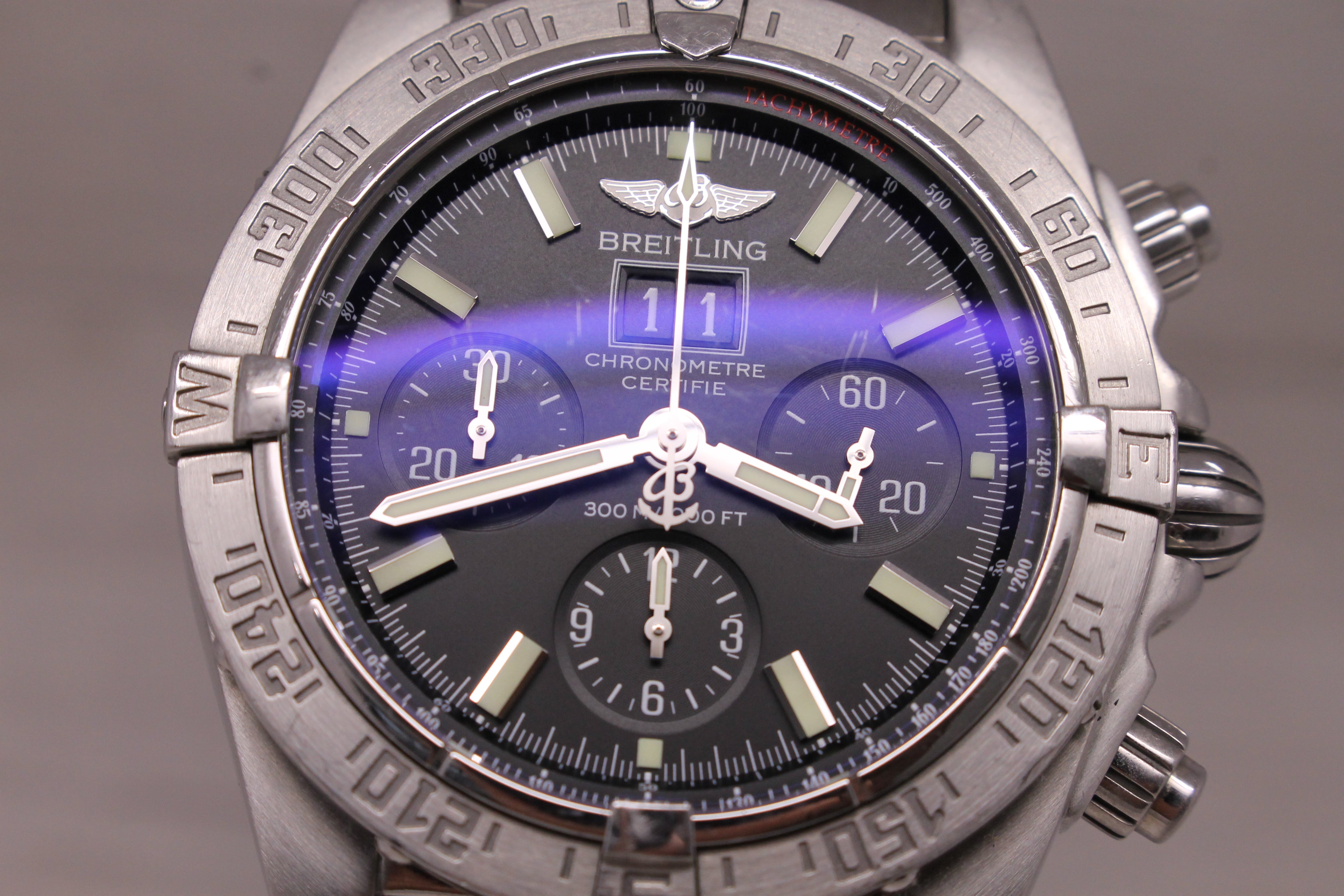 Dim Gray Breitling Blackbird Mens 42mm Automatic Chronograph Watch w/ Big Date A44359