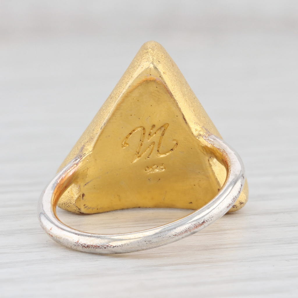New Nina Wynn Bamboo Trio Sand Druzy Quartz Ring Sterling Silver 22k Vermeil