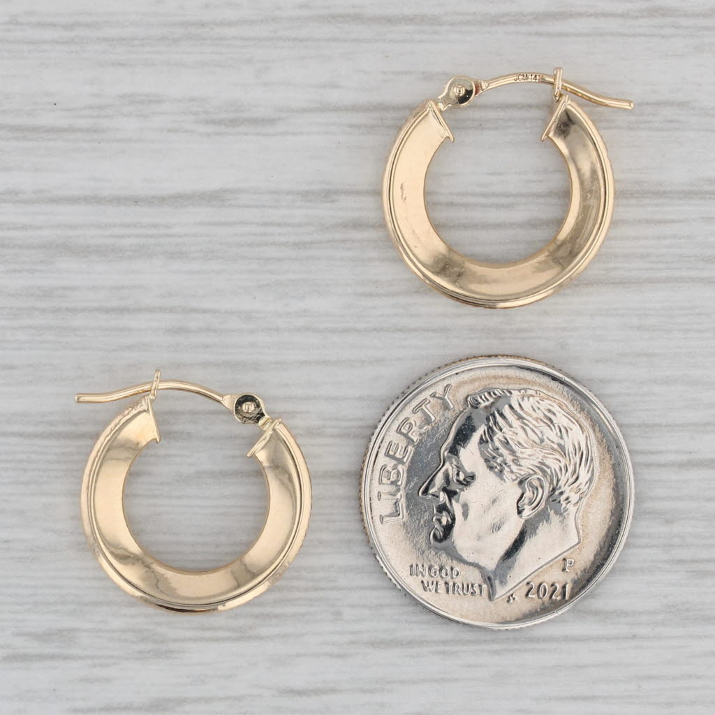 Gray Small Beveled Hoop Earrings 14k Yellow Gold Snap Top Round Hoops
