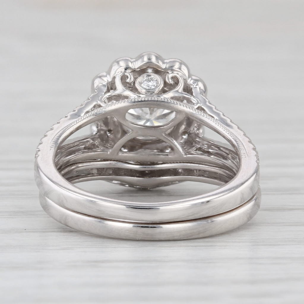 2.08ctw GIA Diamond Flower Halo Engagement Ring Wedding Band Bridal Set 14k Gold