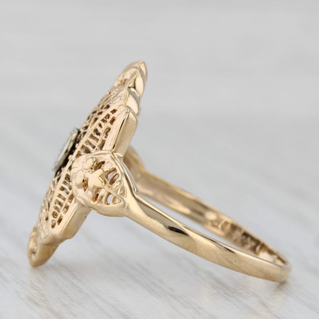 Light Gray Diamond Accented Filigree Ring 10k Yellow Gold Size 9.25