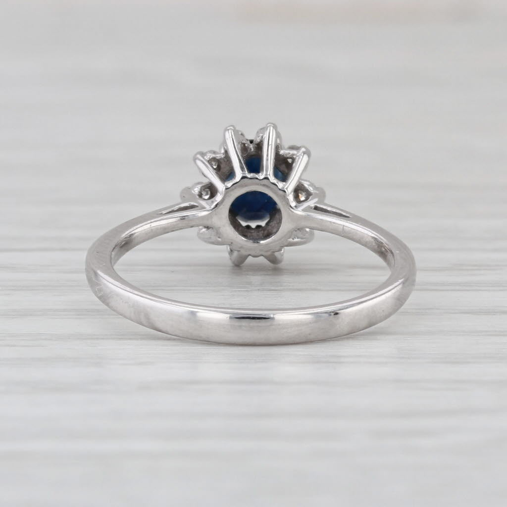 0.58ctw Oval Blue Sapphire Diamond Halo Ring 14k White Gold Size 6.25