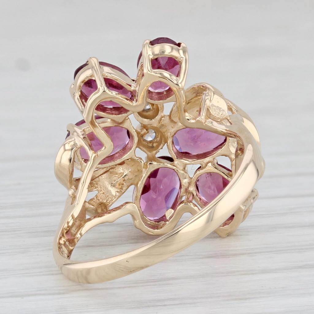 Light Gray 3.42ctw Pink Purple Garnet Diamond Cluster Ring 14k Gold Sz 7.25 Floral Cocktail