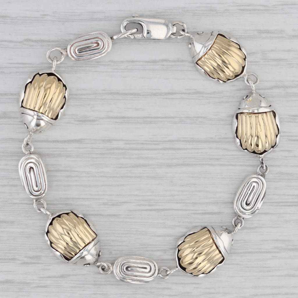 Gray Town & Country Scarab Swirl Link Bracelet Sterling Silver 18k Gold 7"