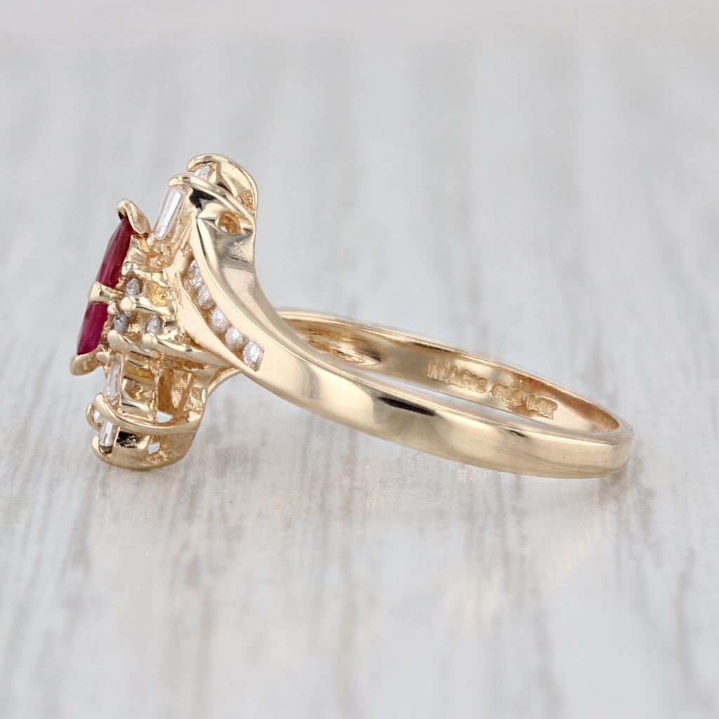 0.62ctw Lab Created Ruby Diamond Bypass Ring 14k Yellow Gold Size 7.5