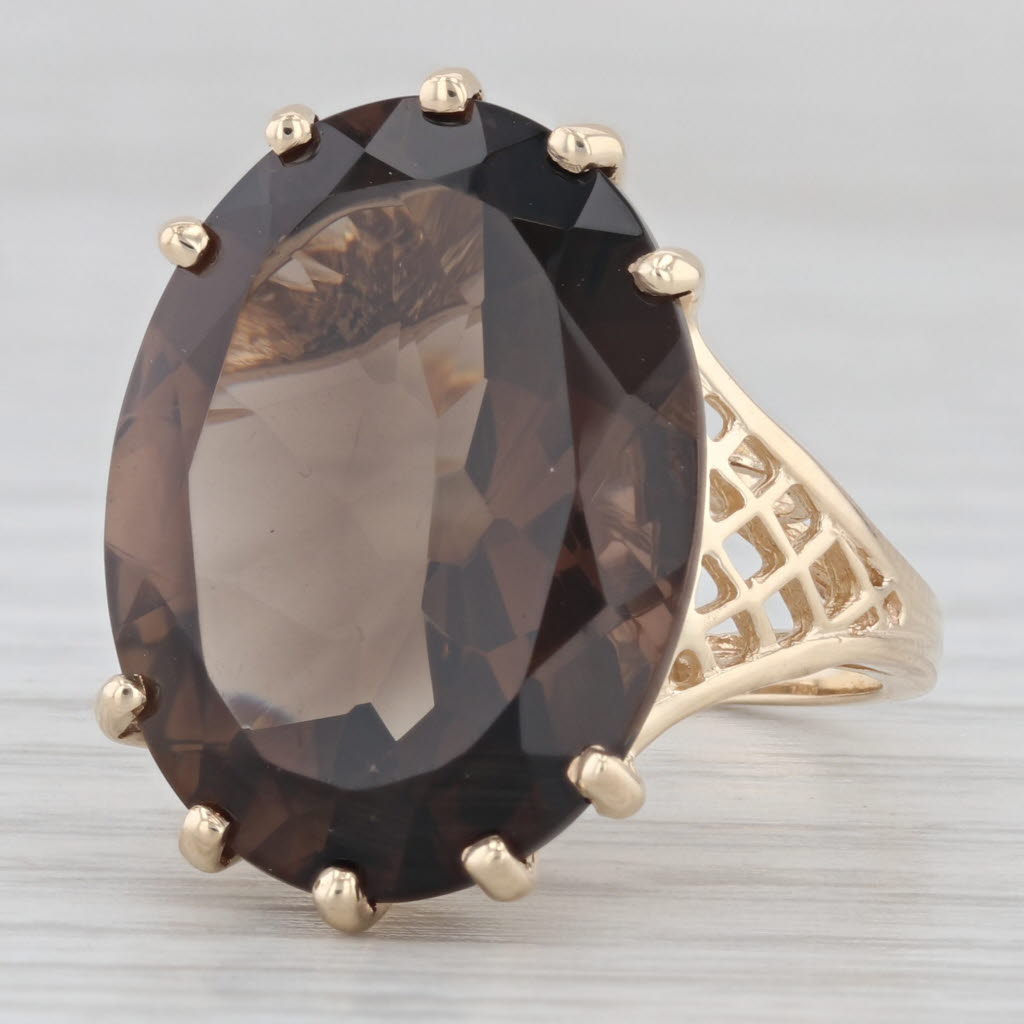 Gray 0.17ct Smoky Quartz Oval Solitaire Ring 10k Yellow Gold Size 5.5