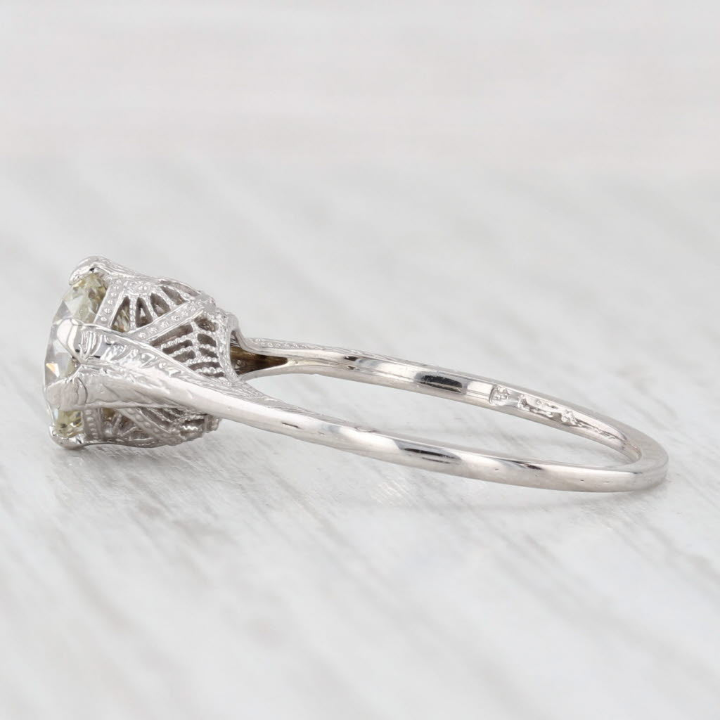 Light Gray 1.23ct Old European Diamond Solitaire Engagement Ring 14k Gold Filigree Sz 6.25