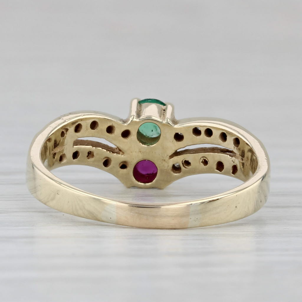 Gray 0.50ctw Emerald Ruby Diamond Ring 14k Yellow Gold Size 7.25 Stacked Design
