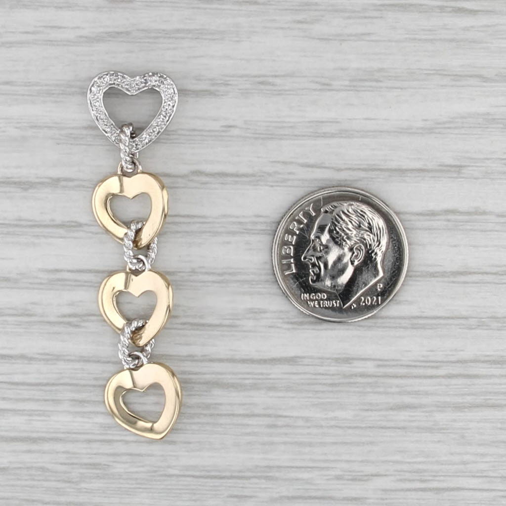 2-Toned Hearts Dangle Pendant Diamond 14k Yellow White Gold