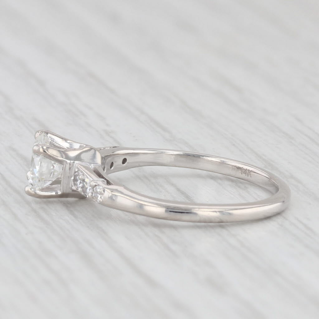 Light Gray Vintage 0.78ct Round Diamond Engagement Ring 14k White Gold Size 5.5 GIA