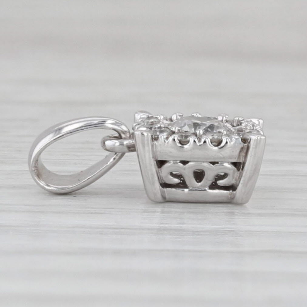 0.24ctw Diamond Halo Pendant 10k White Gold Small Drop