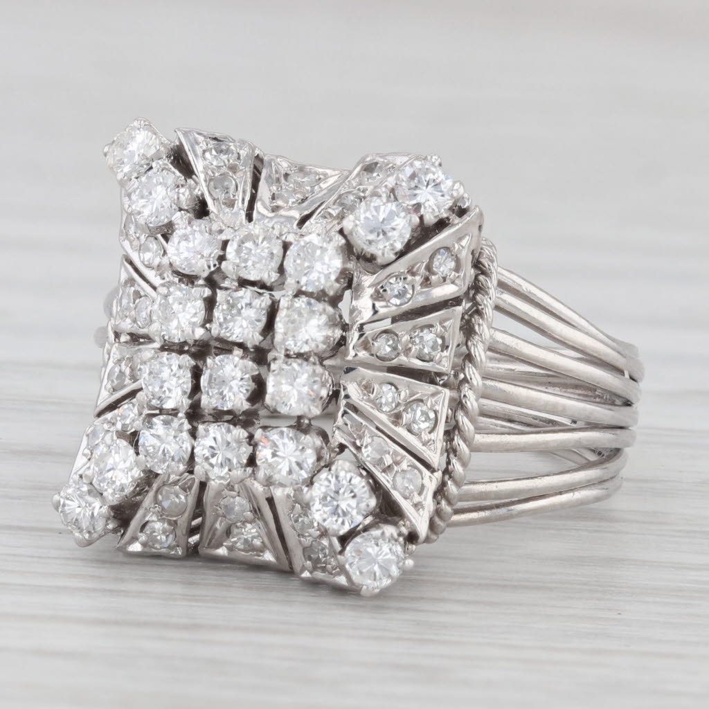 Light Gray 0.76ctw Diamond Cluster Ring 14k White Gold Size 7.5 Cocktail