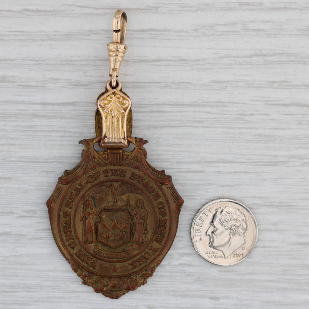Gray Vintage New York State Seal Fob Pendant Gold Filled Bronze Souvenir Keepsake