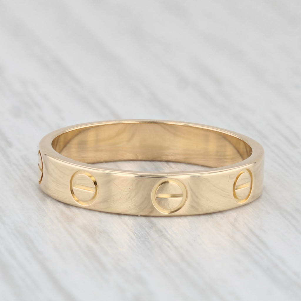 Light Gray Cartier Mini Narrow Love Ring 18k Yellow Gold Circles Band Box Papers Size 52 6