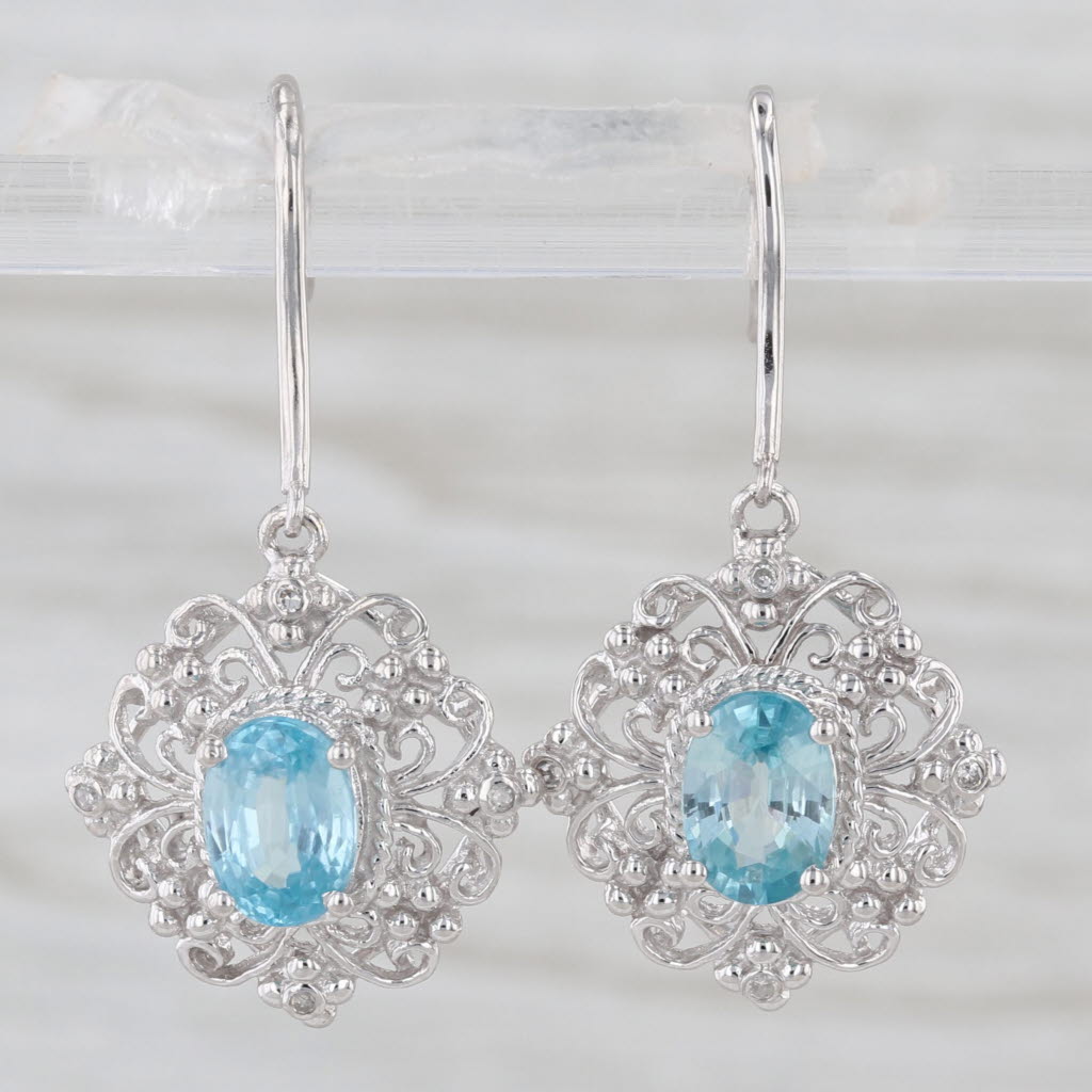 2.50ctw Zircon Diamond Ornate Dangle Earrings 10k White Gold Hook Posts