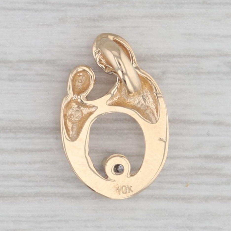 Gray Diamond Accented Mother & Child Pendant 10k Yellow Gold Gift Keepsake Small Drop