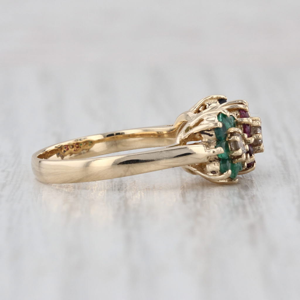0.89ctw Diamond Emerald Ruby Sapphire Flowers Ring 14k Yellow Gold Size 6.25