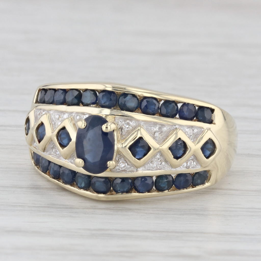 Light Gray 2.12ctw Blue Sapphire Diamond Ring 14k Yellow Gold Size 8 Diamond Accents