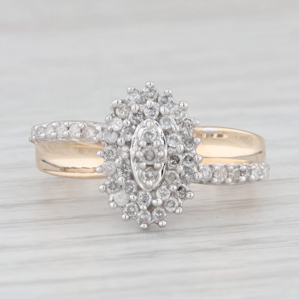 Light Gray 0.50ctw Diamond Cluster Halo Engagement Ring 10k Yellow Gold Size 7.25