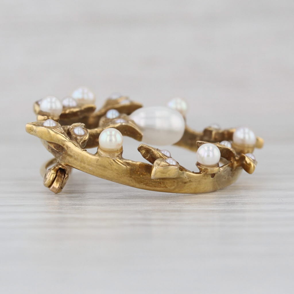 Vintage Seed Pearl Wreath Brooch 14k Yellow Gold Pin
