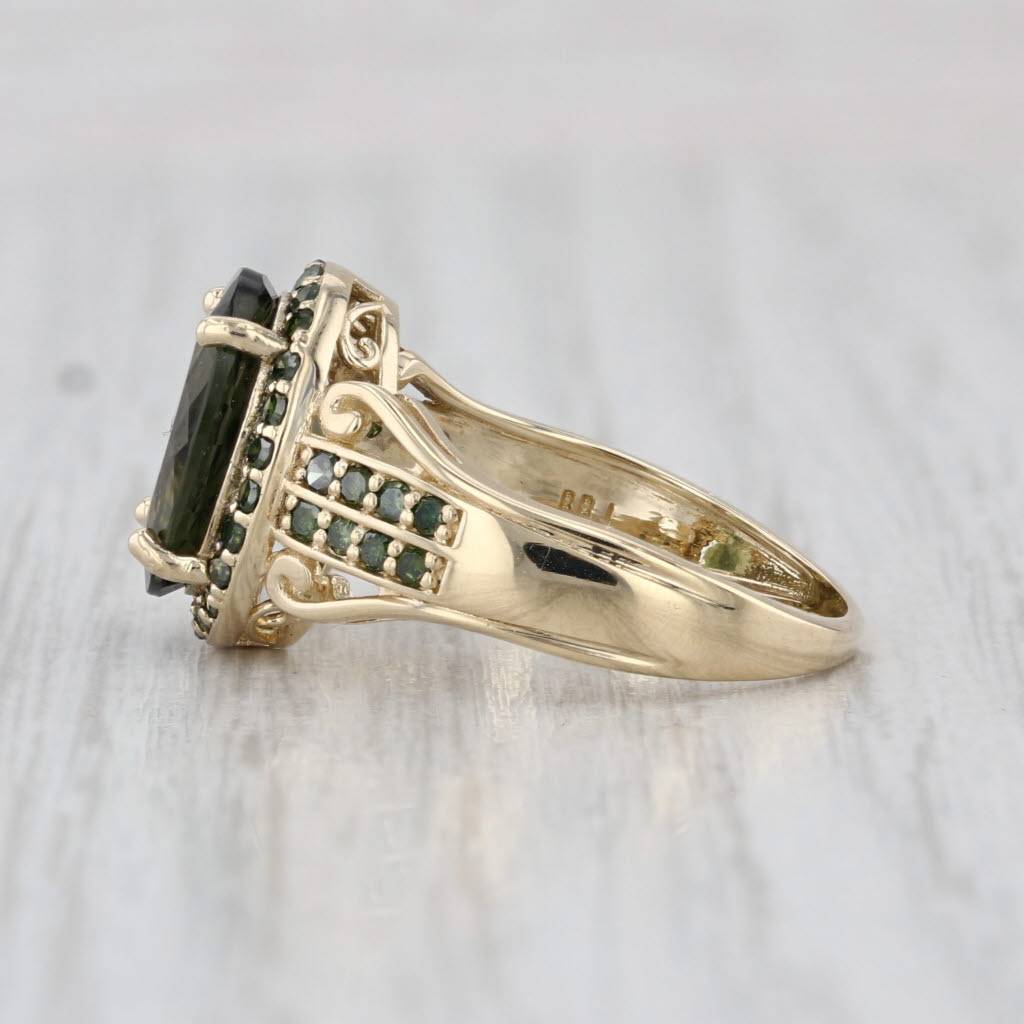 Ornamental Green Stone Green Diamond Ring 10k Yellow Gold Size 6.25