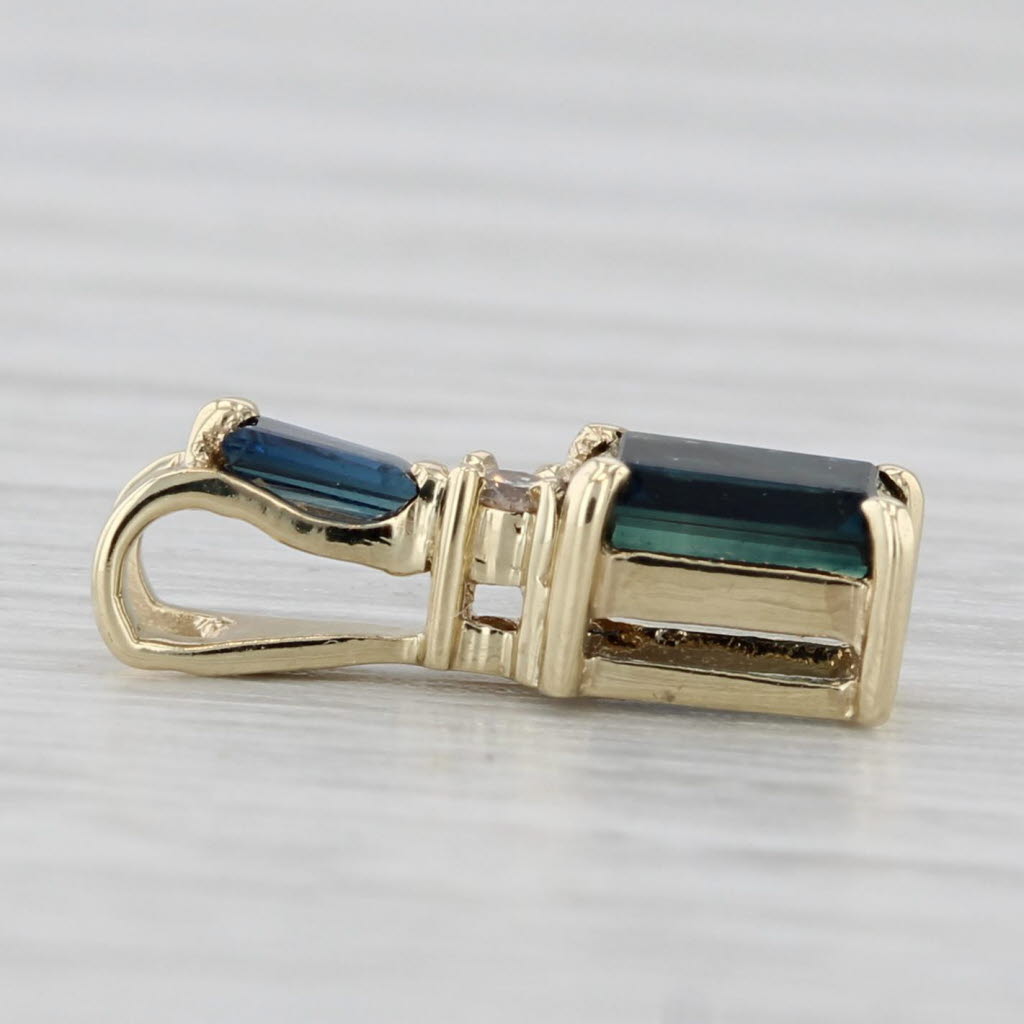 Light Gray 0.41ctw Blue Sapphire Diamond Pendant 14k Yellow Gold Small Drop