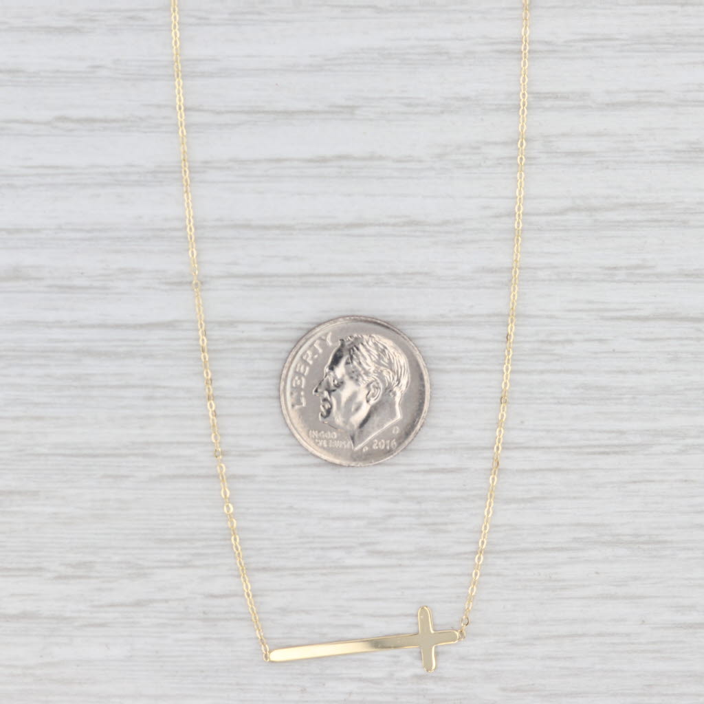 Light Gray New Stationary Cross Pendant Cable Chain Necklace 14k Yellow Gold 18"