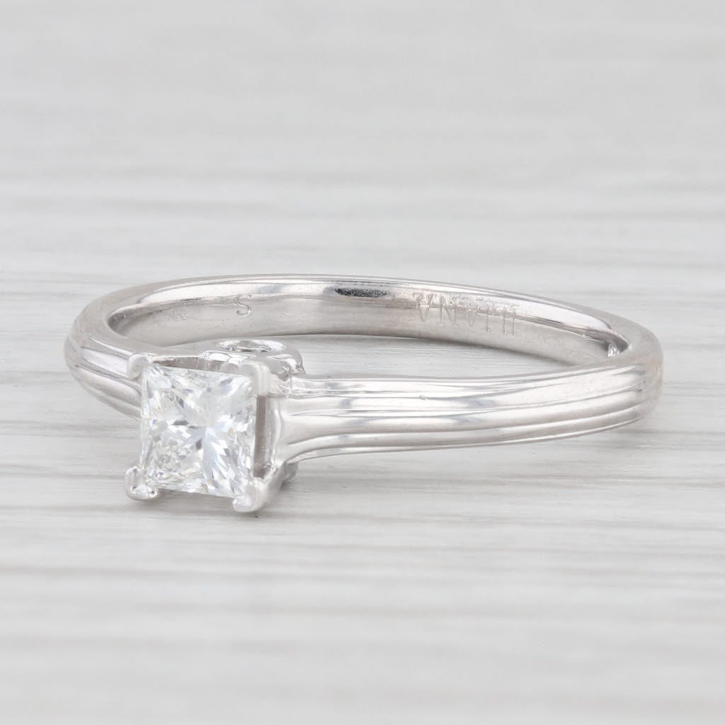 Light Gray 0.47ct Princess Diamond Solitaire Engagement Ring 18k White Gold Size 6.75