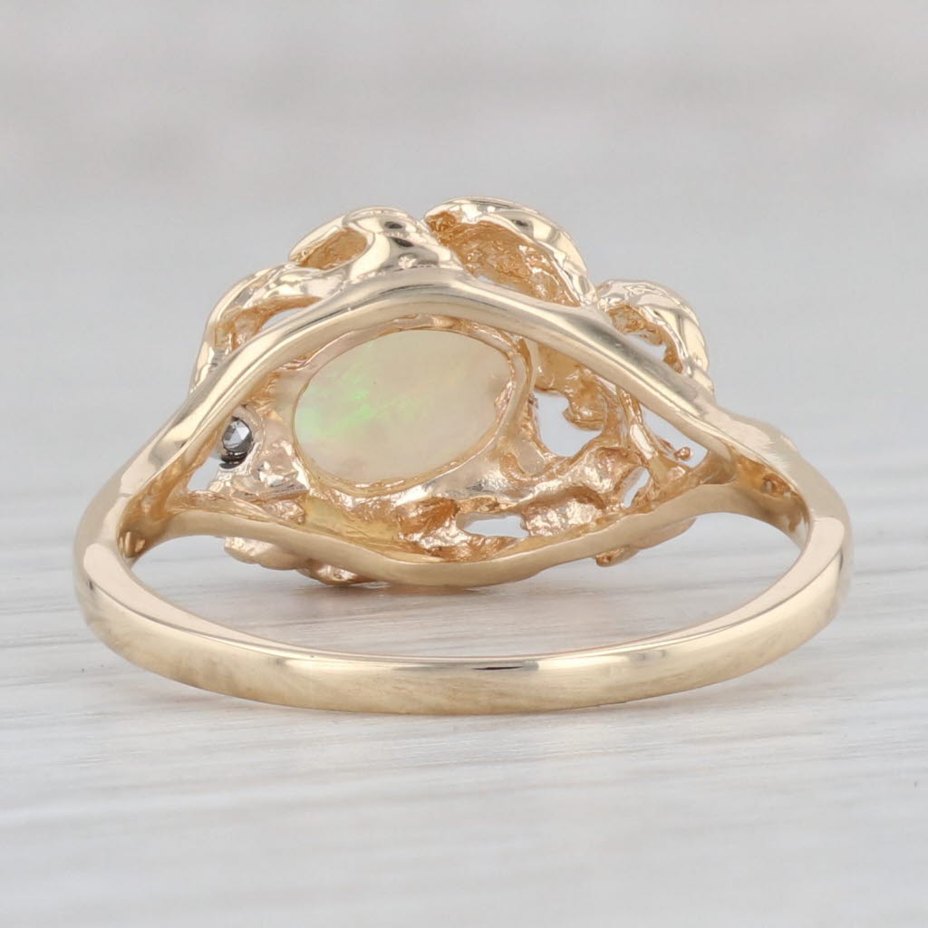 Light Gray Opal Diamond Ring 14k Yellow Gold Size 9.25 Oval Cabochon