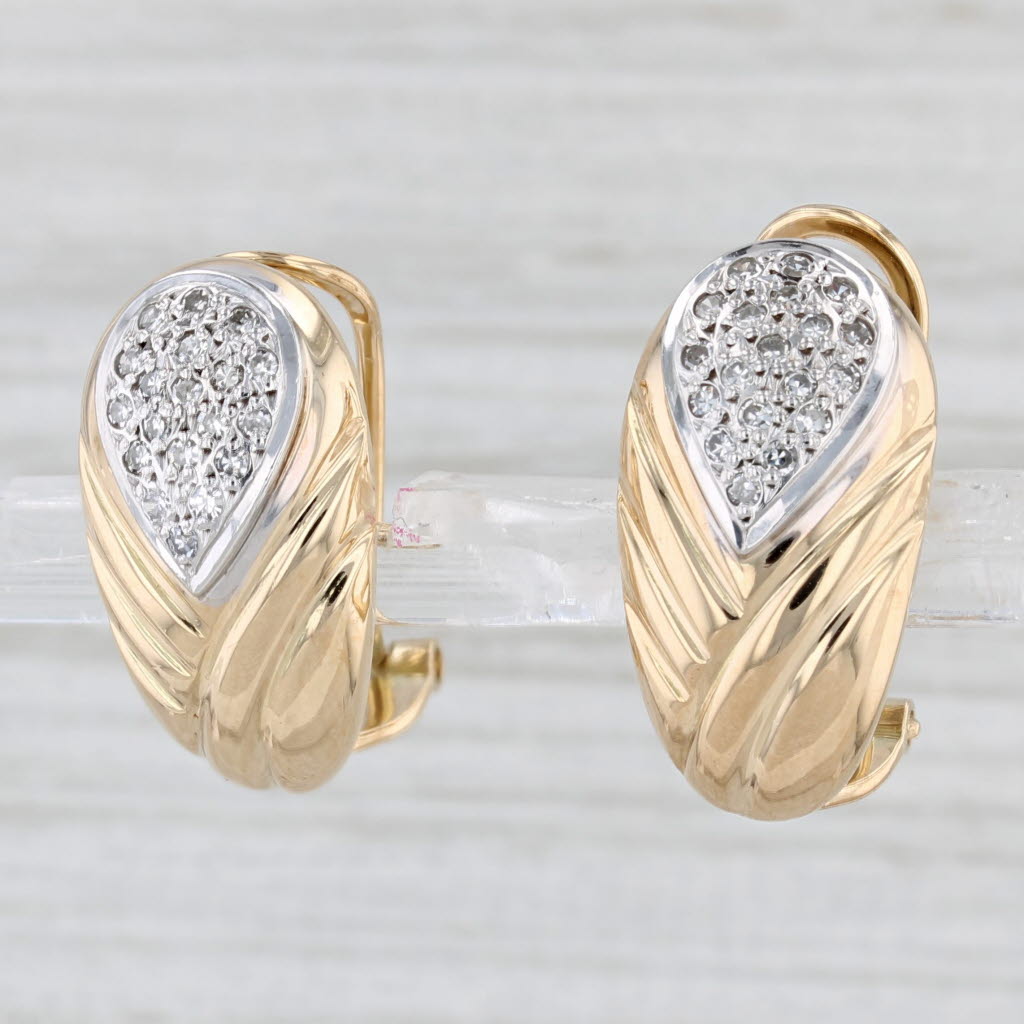 Light Gray 0.30ctw Diamond Cluster Drop Earrings 18k Yellow Gold Omega Backs