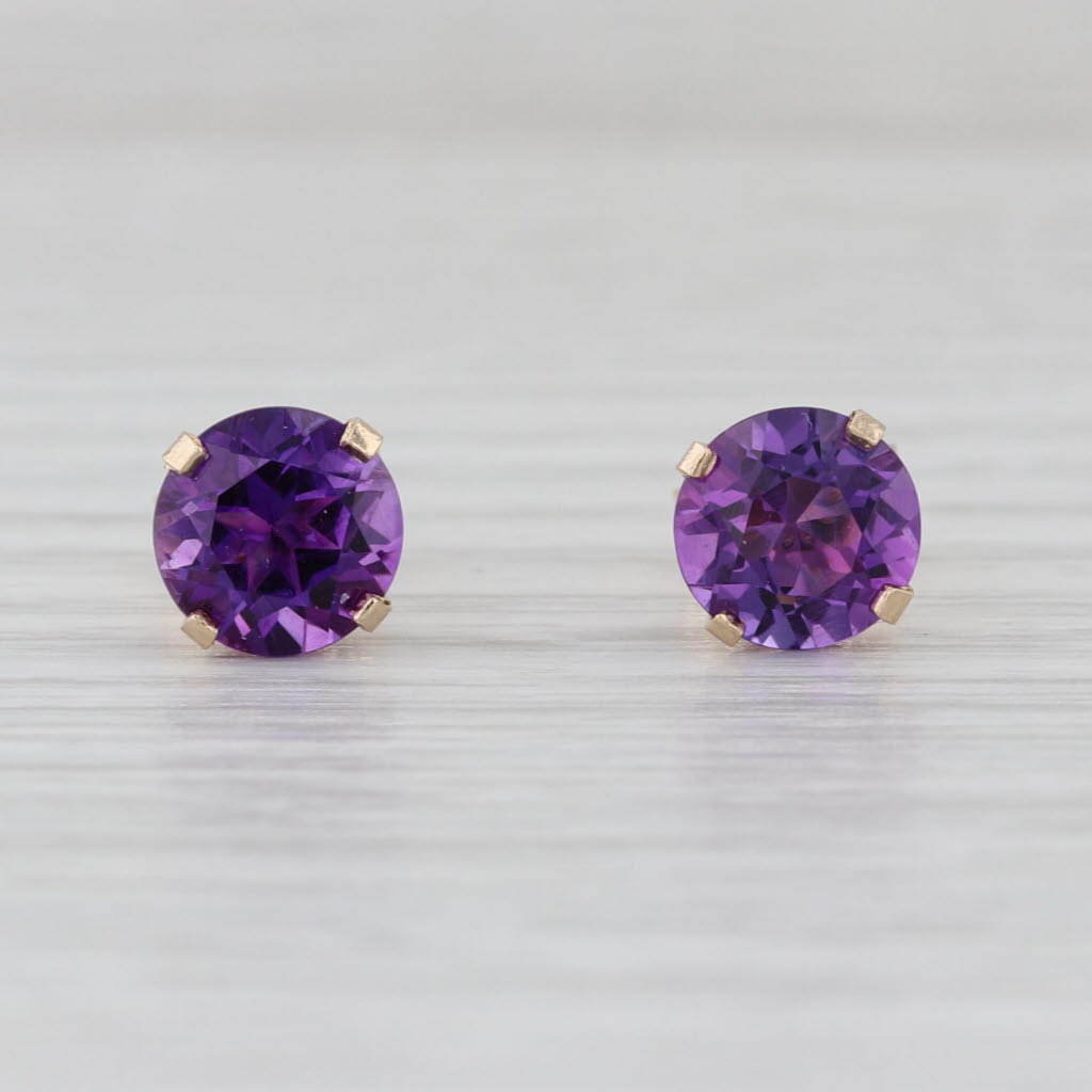 2.40ctw Amethyst Stud Earrings 14k Yellow Gold Round Solitaire Studs