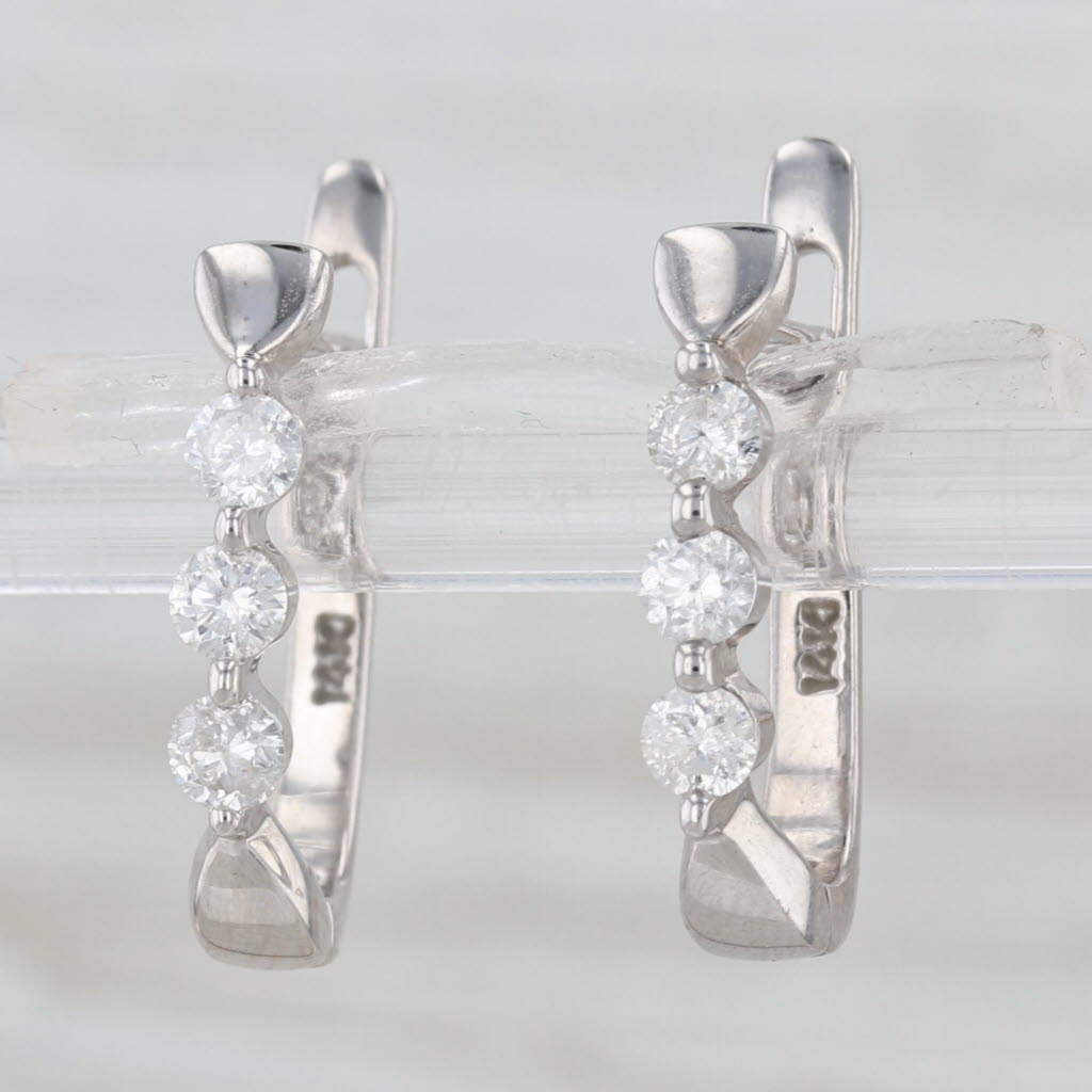 0.40ctw Diamond 3-Stone Journey Drop Earrings 14k White Gold Snap Top