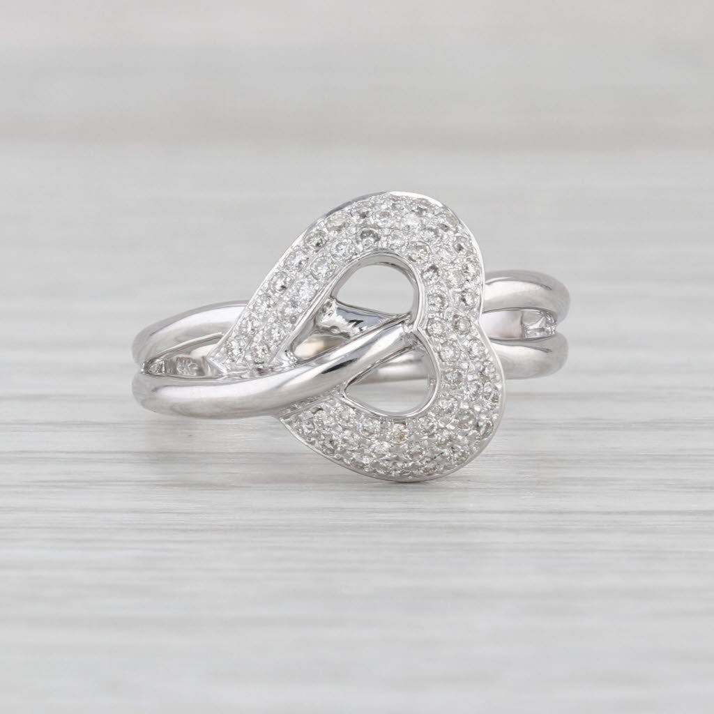 0.30ctw Pave Diamond Heart Knot Ring 14k White Gold Size 7